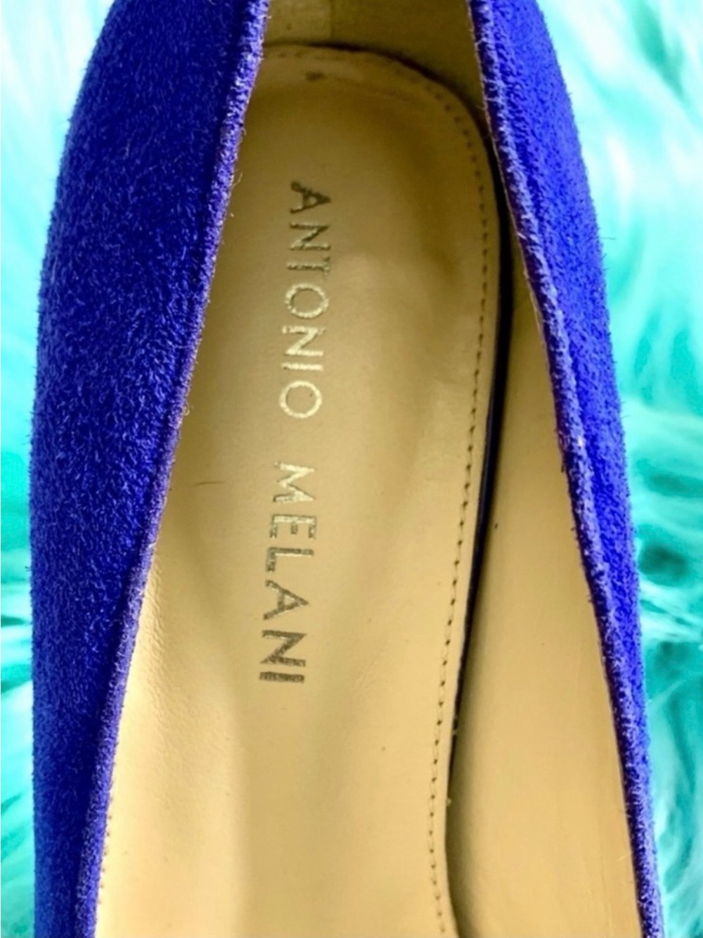 Antonio Melani Y2K Blue Suede Leather Low Platform Heels Women’s 6.5 - Picture 3 of 10